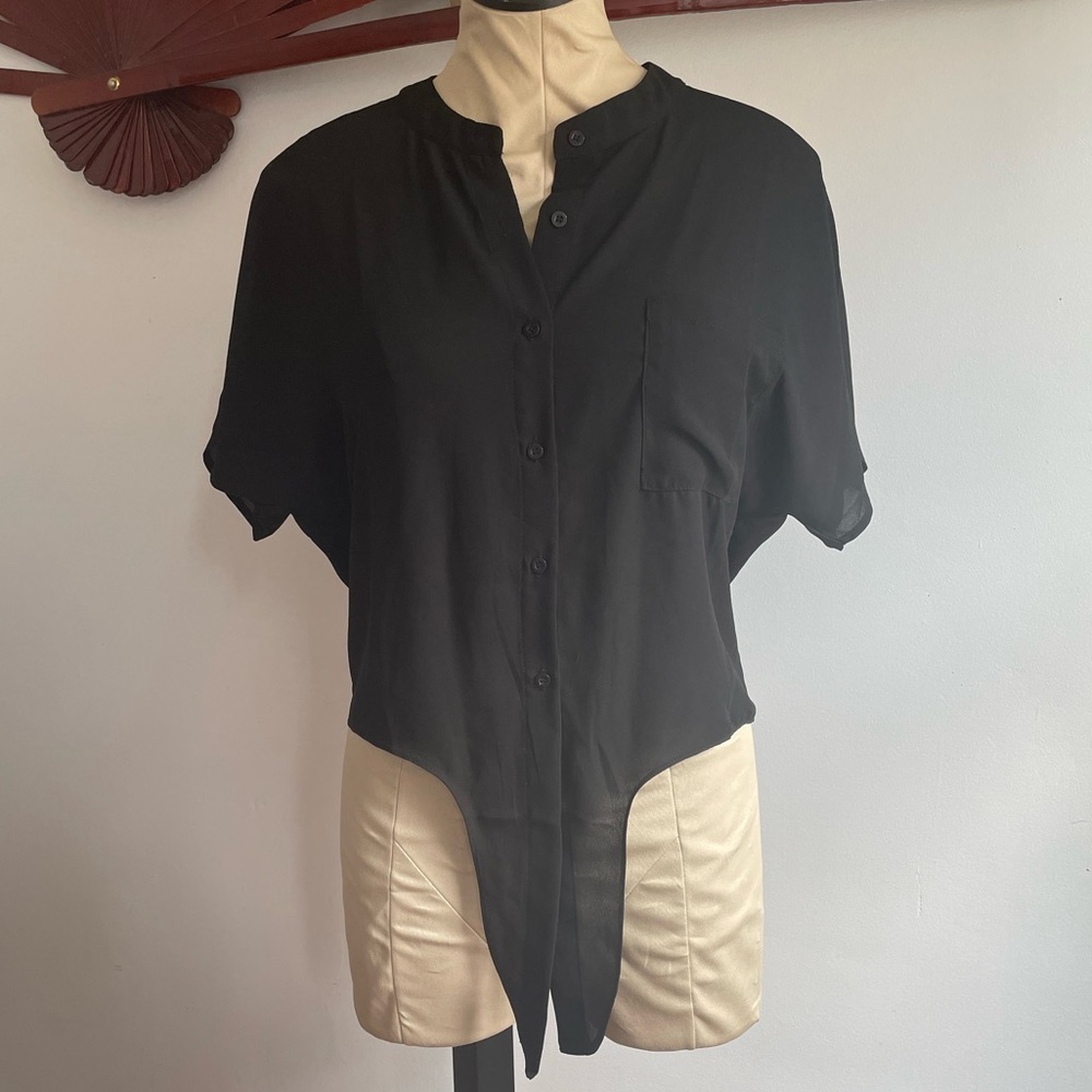 Cute Black Button Up Front Tie Shirt S/M - Picture 3 of 5